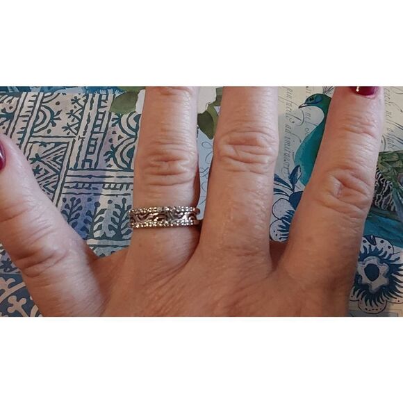 Gorgeous Unique 1Ct. Sim Diamond Filigree Band Ring Sz 8~925 Sterling - Picture 5 of 5